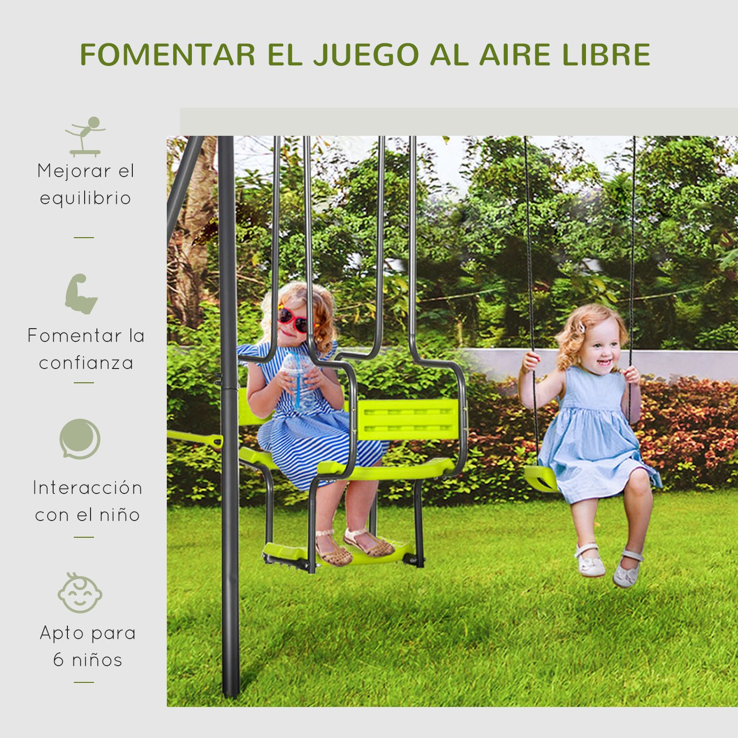 Juego De Columpio Infantil Outsunny Acero Pe 355x184x186 Cm Verde
