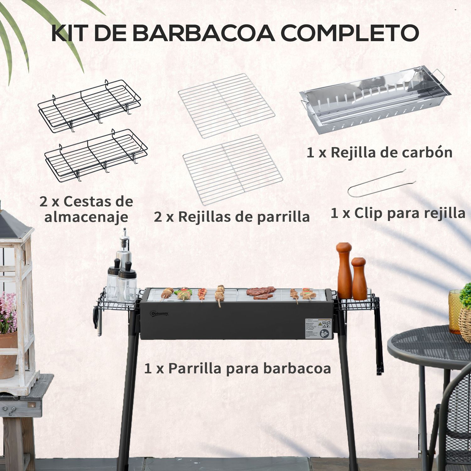 Barbacoa De Carbón Outsunny Acero Inoxidable Metal 77x30x70 Cm Negro