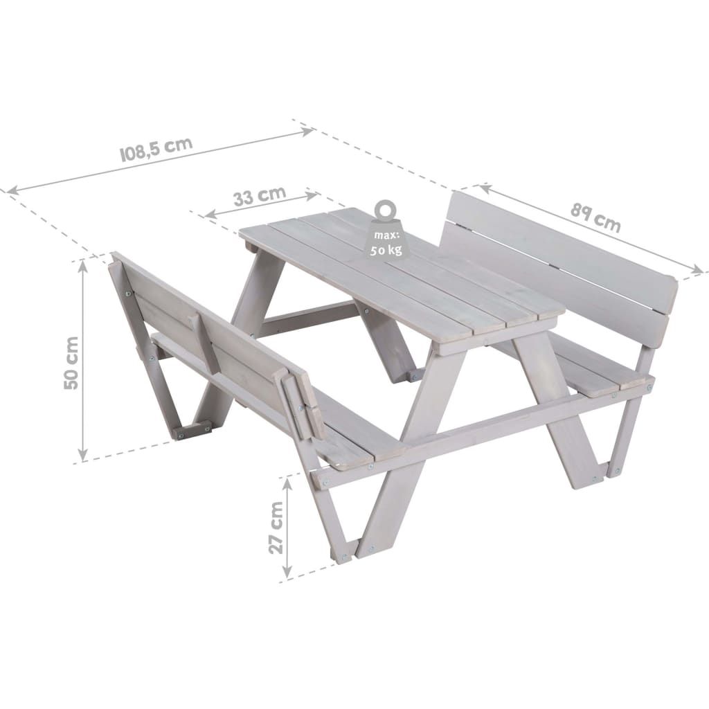 Conjunto De Banco Para Pícnic Con Respaldo Gris Roba