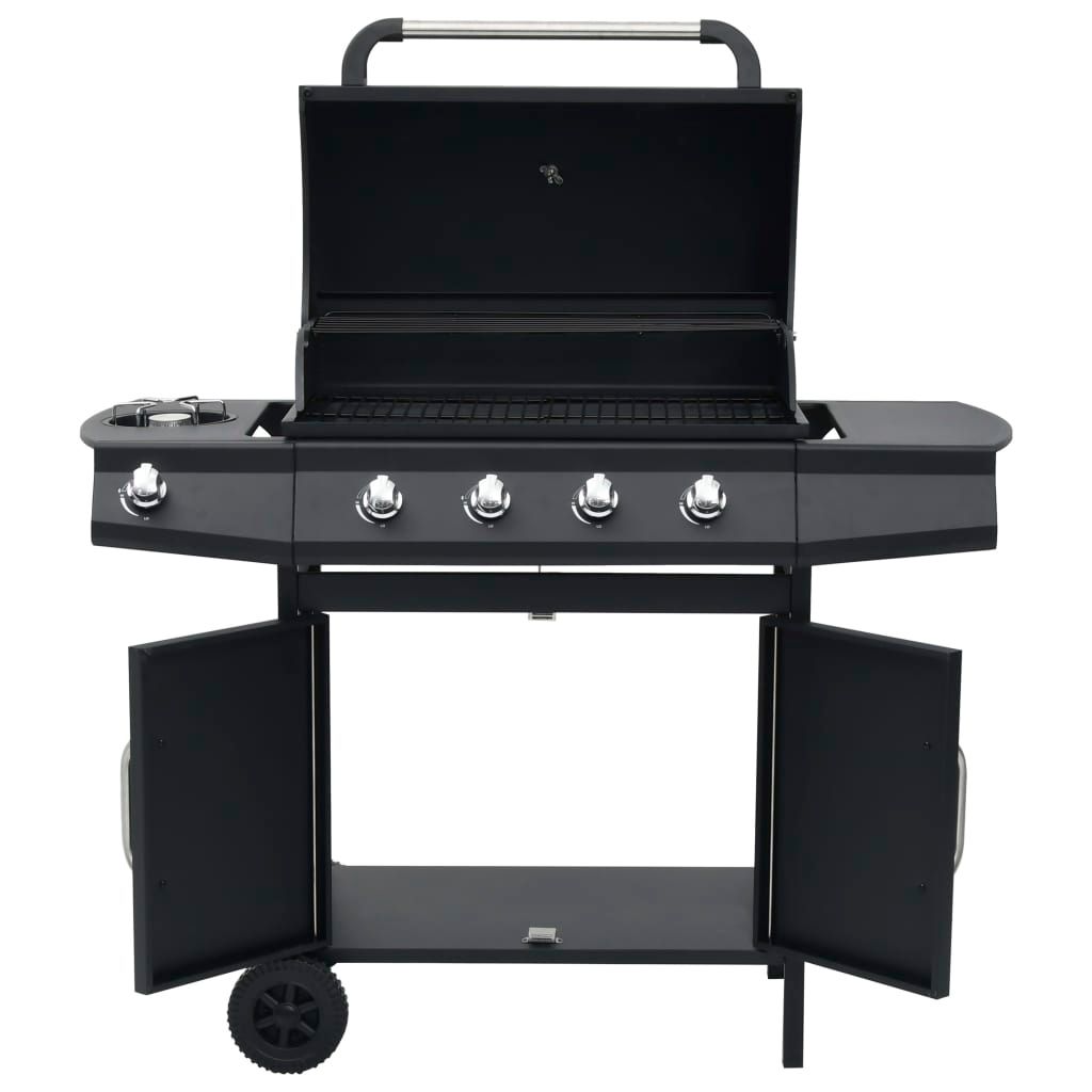 Barbacoa Grill De Gas 4+1 Quemadores Negro Vidaxl