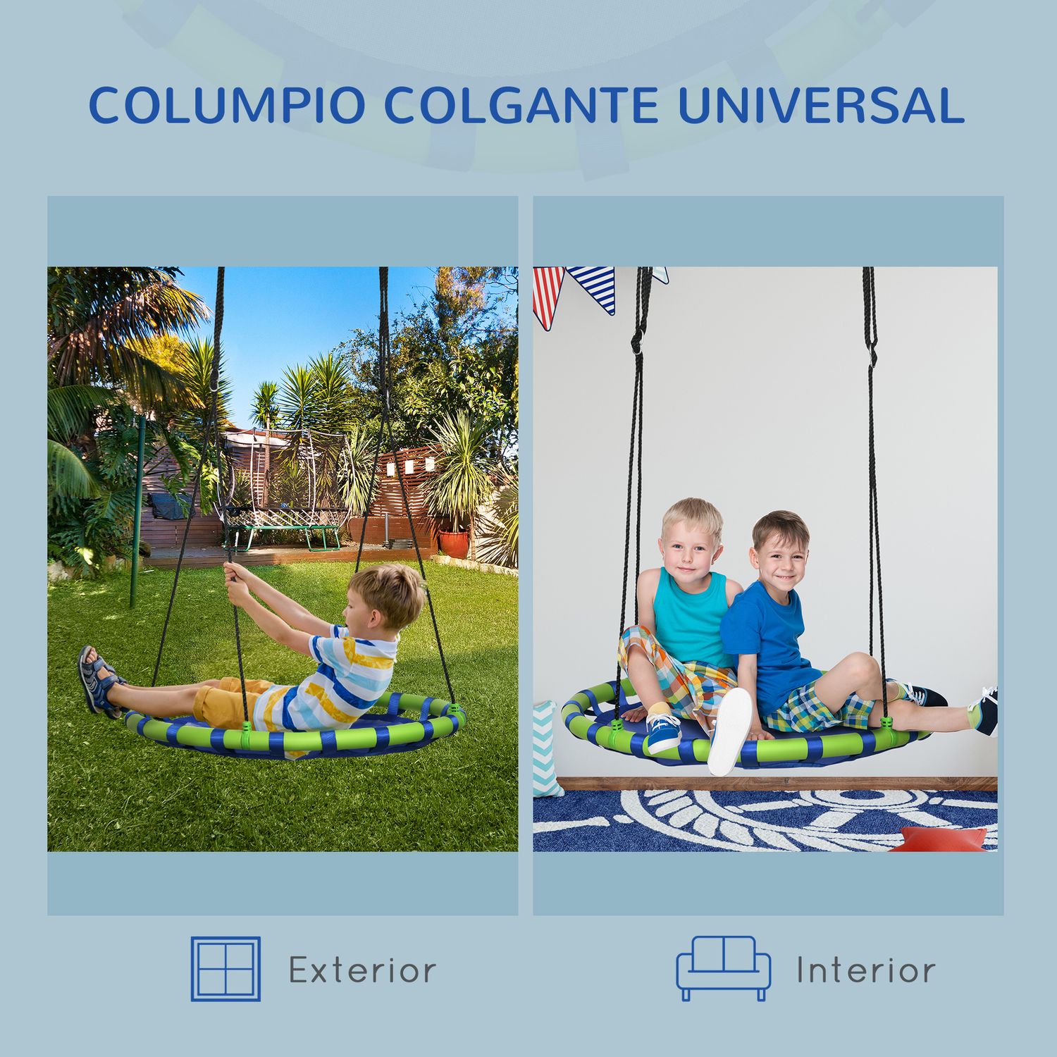 Columpio Infantil Nido Con Altura Ajustable Carga 150kg Azul Outsunny