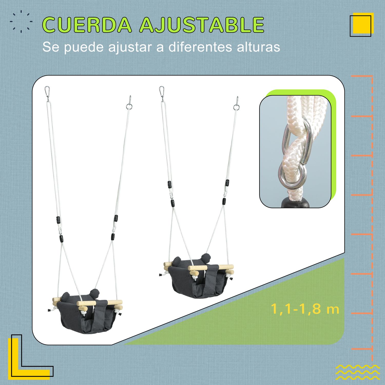 Columpio Para Bebés Con Cuerdas Ajustables Gris Oscuro Aiyaplay