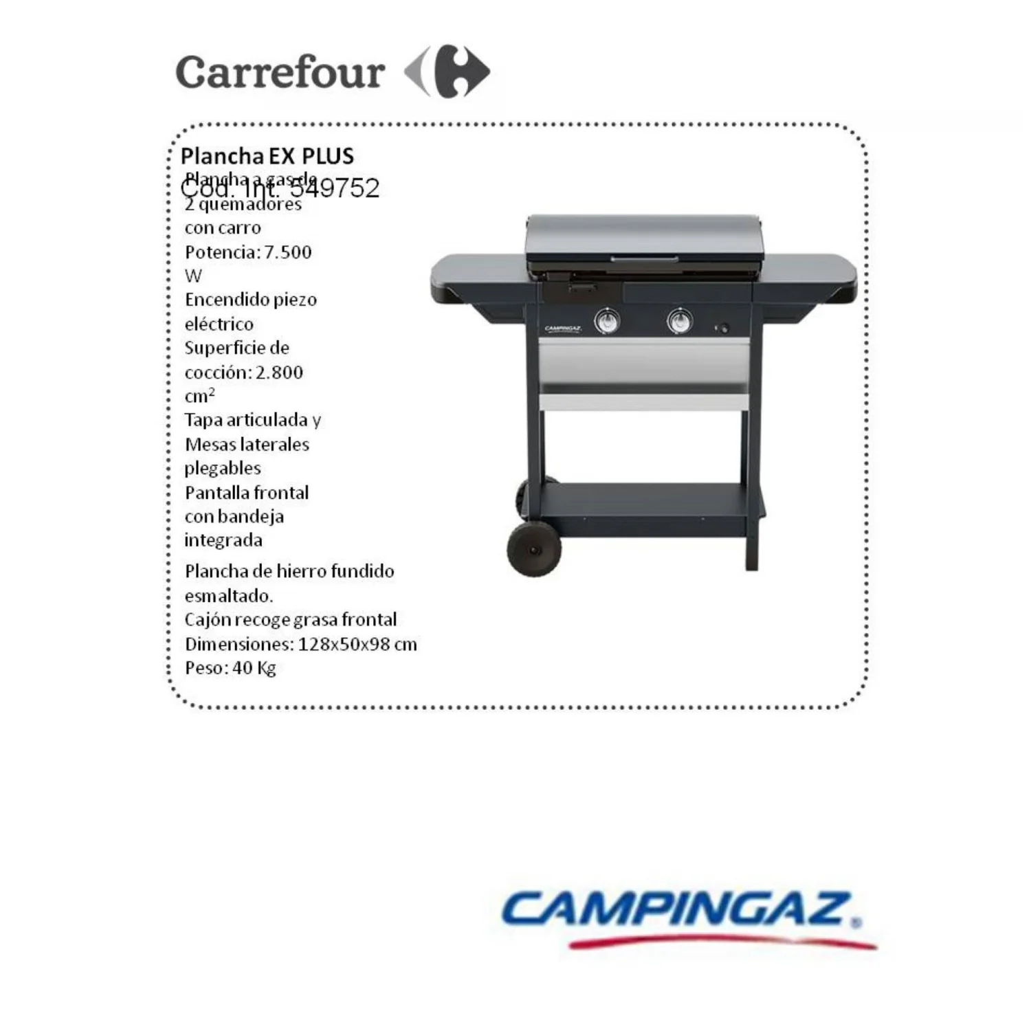 Plancha a Gas con Carro Ex Plus