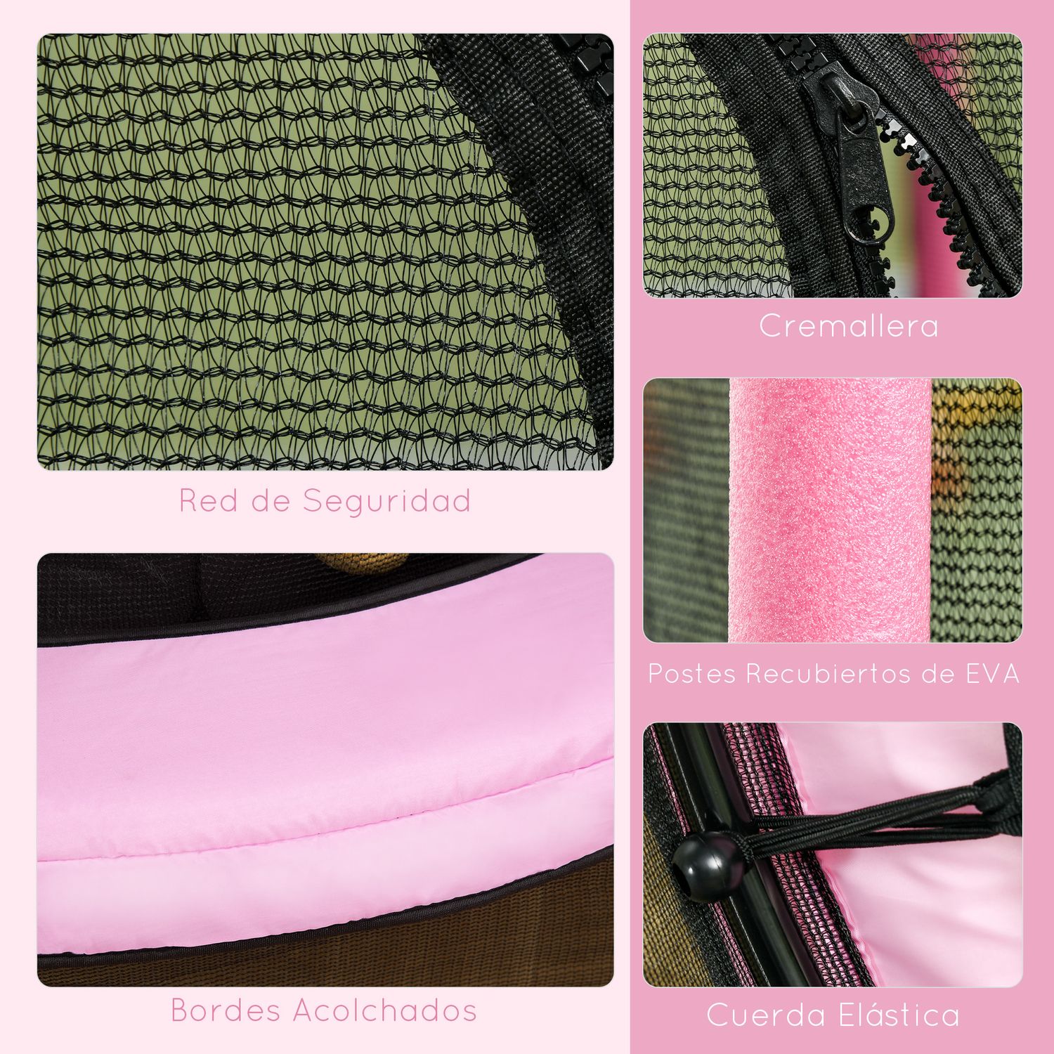 Cama Elástica Infantil Ø140 Cm Con Red De Seguridad Rosa Homcom