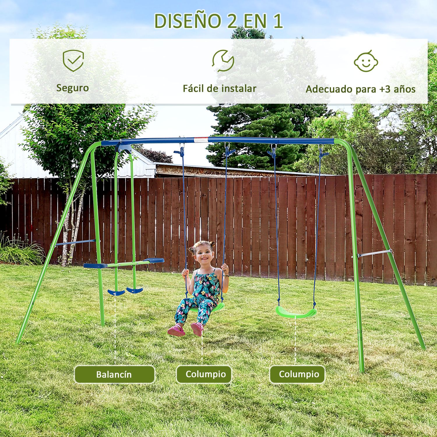 Juego De Columpios De Jardín Outsunny Metal Pe 280x140x178 Cm Verde