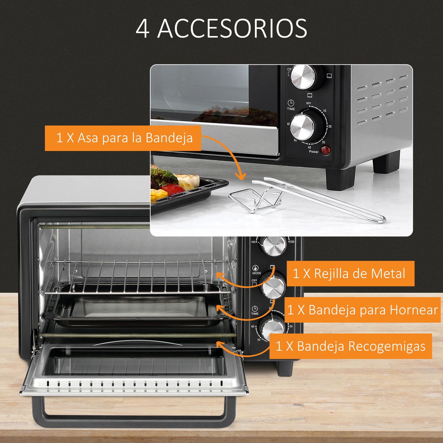 Horno Eléctrico Sobremesa 16l 1400w Con 3 Modos De Calor Homcom