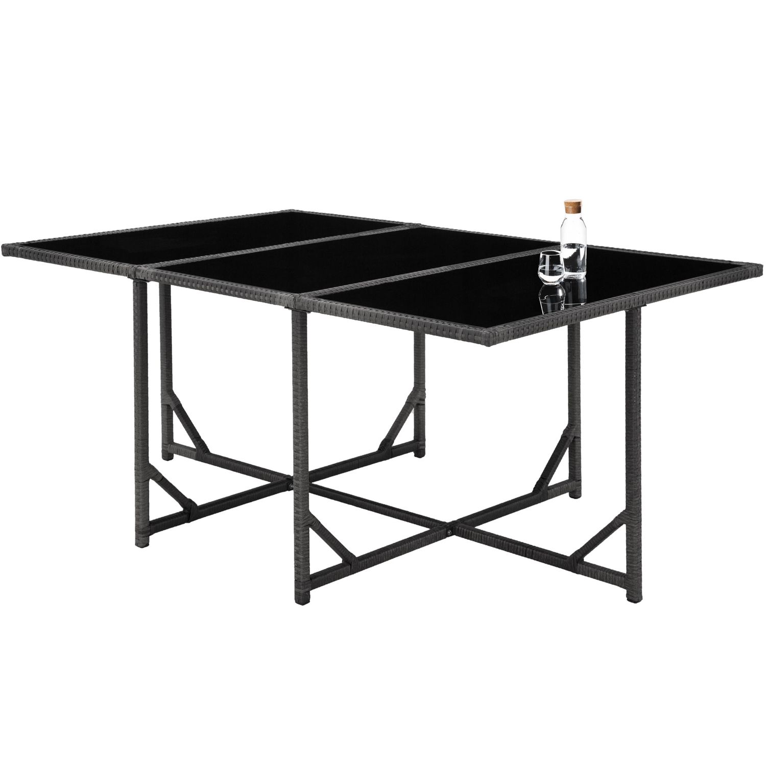 Conjunto De Ratán Málaga 6+4+1, Funda Impermeable - Gris