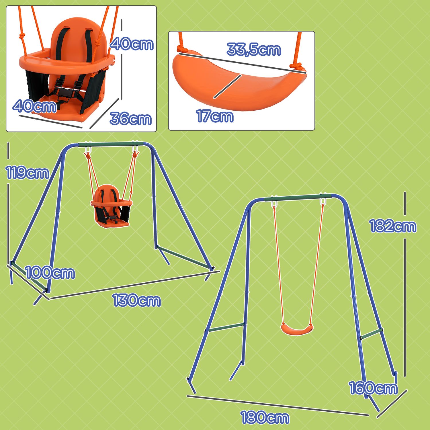 Columpio Infantil 2 En 1 Con Cinturón De Seguridad Outsunny Naranja