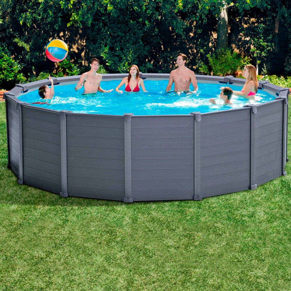 Piscina Desmontable Tubular Circular Pvc 478x124 Cm Gris Oscuro Intex Con Depuradora