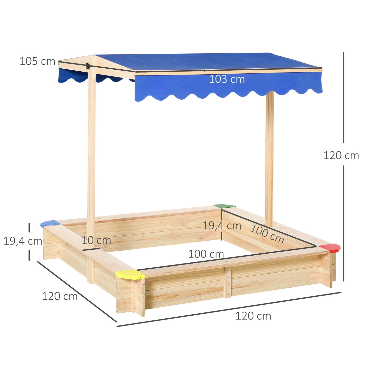Arenero Para Niños Con Techo Ajustable Banco Madera Natural Outsunny