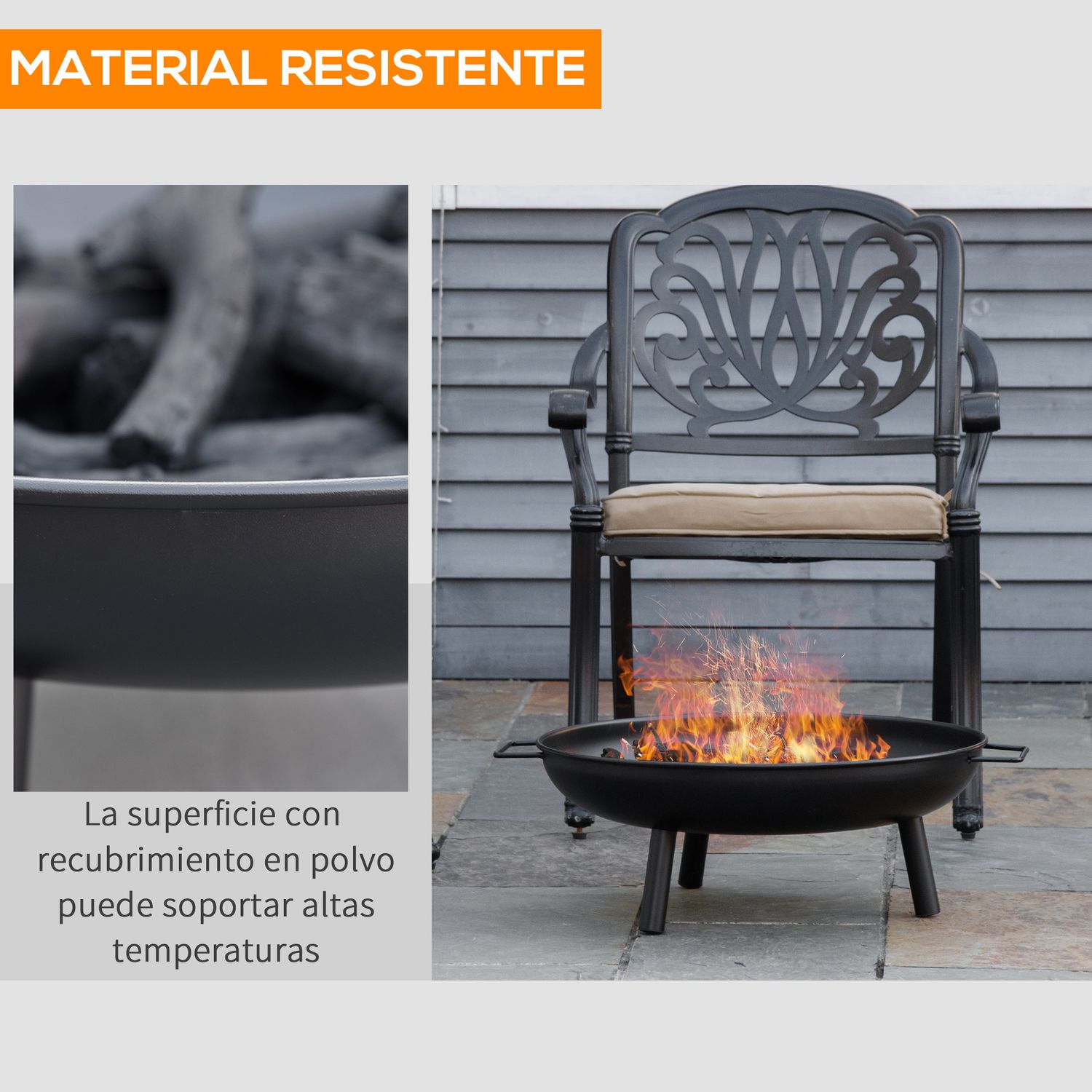 Brasero Exterior Con Asas Transporte De Metal Ø58x23cm-outsunny.negro