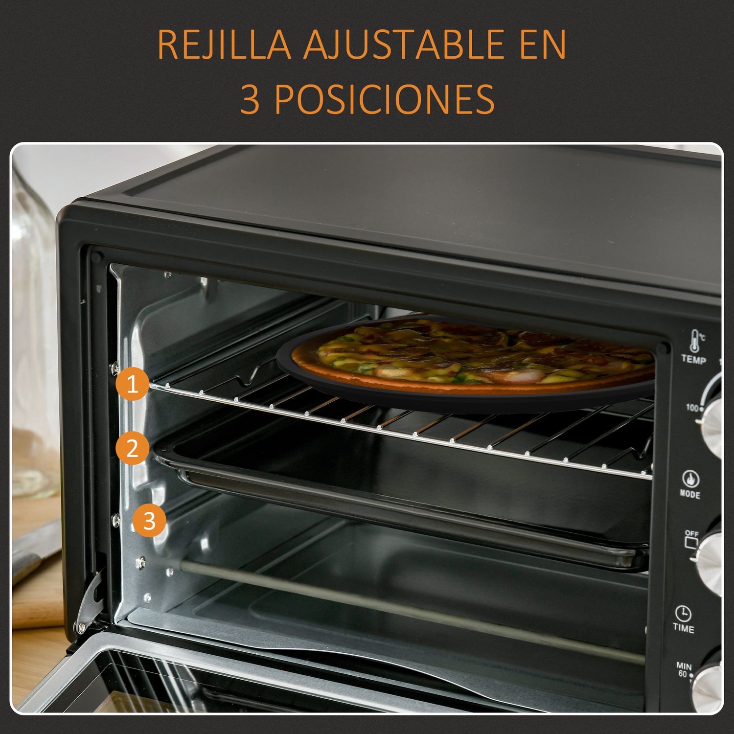 Horno Eléctrico De Sobremesa De Metal Y Vidrio Templado Homcom Negro