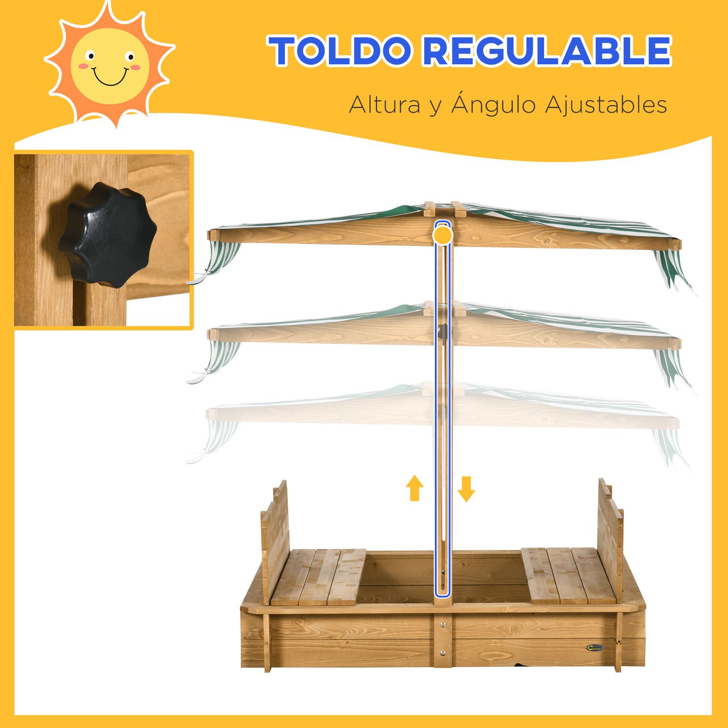 Arenero Para Niños Con Toldo Ajustable En Altura Natural Outsunny