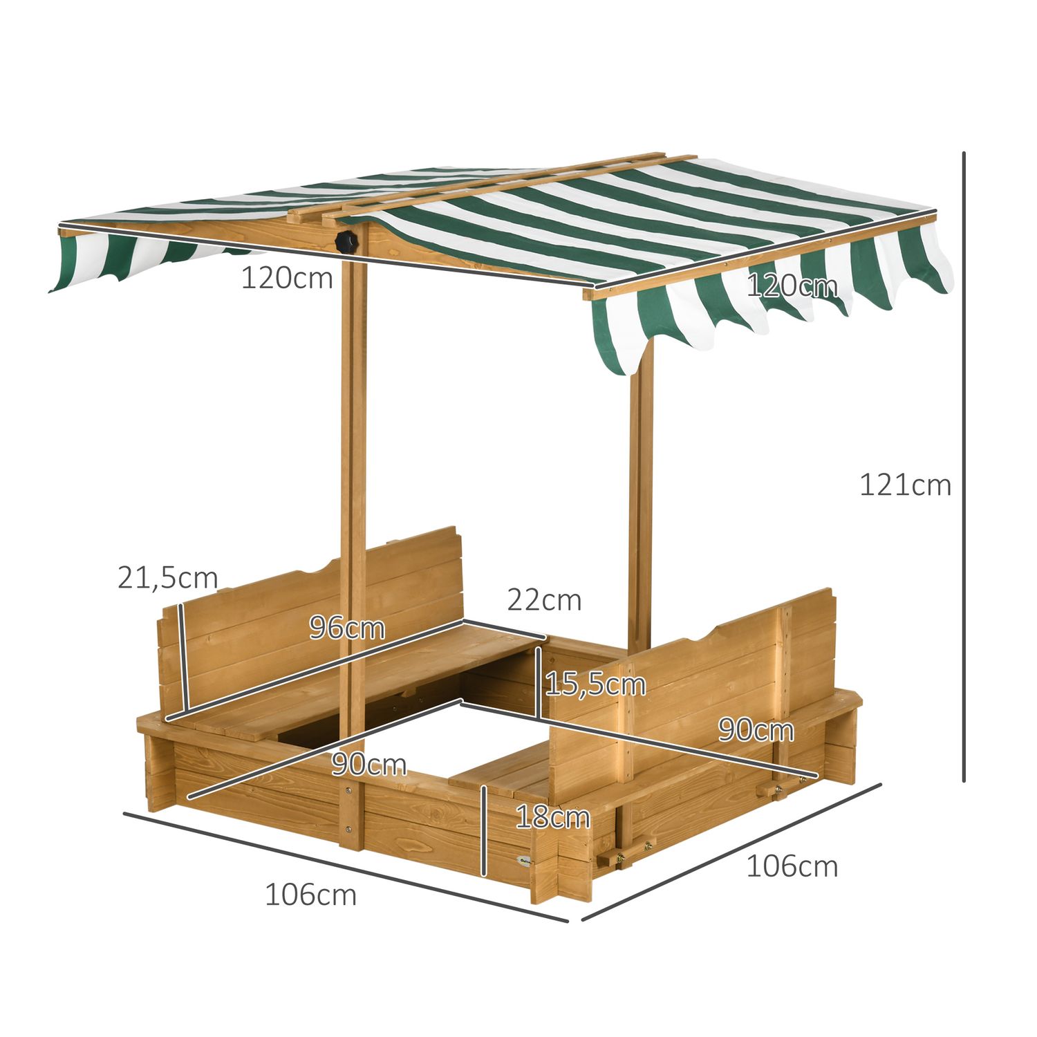 Arenero Para Niños Con Toldo Ajustable En Altura Natural Outsunny