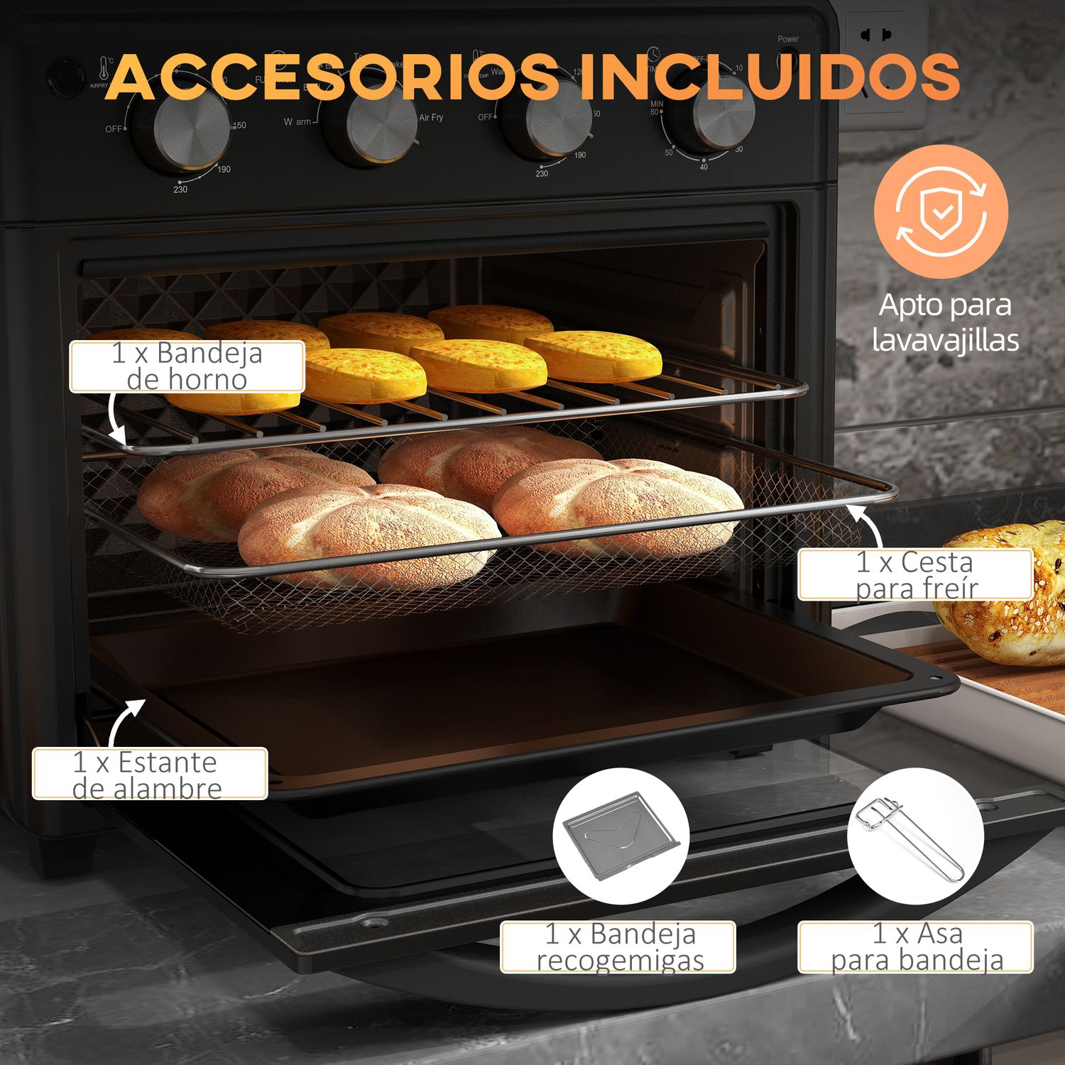 Horno Eléctrico De Sobremesa De 30l 1600w Con 7 Modos De Calor Homcom