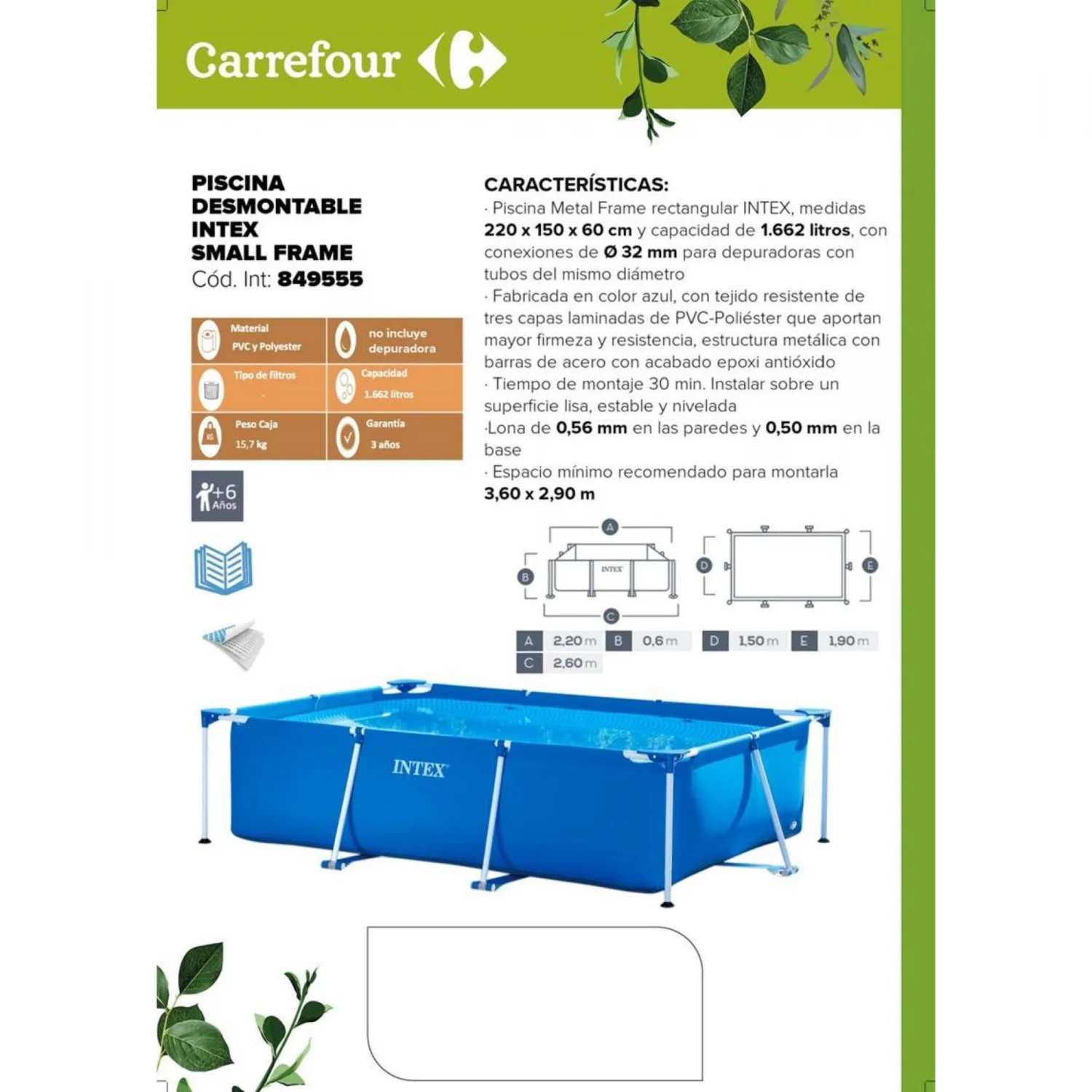 Piscina Small Frame Familiar 220x150x60 cm