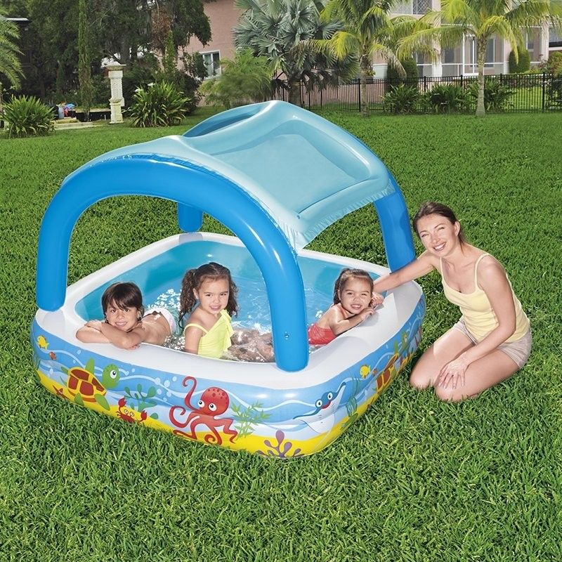 Bestway Piscina Hinchable Infantil Techo Desmontable 140x140x114 Cm +2 Años Jardin 52192