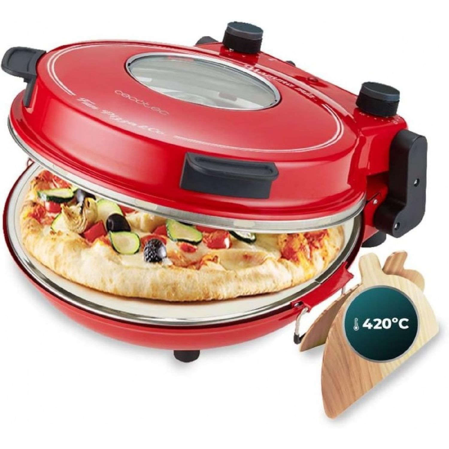 Horno Grill Eléctrico Para Pizza Fun Pizza&co Mamma Mía Vista, 1200 W, Temporizador 15min, Temperatura Max De 420ºc En 3min, Ventana De Visualización, Placa De Piedra.