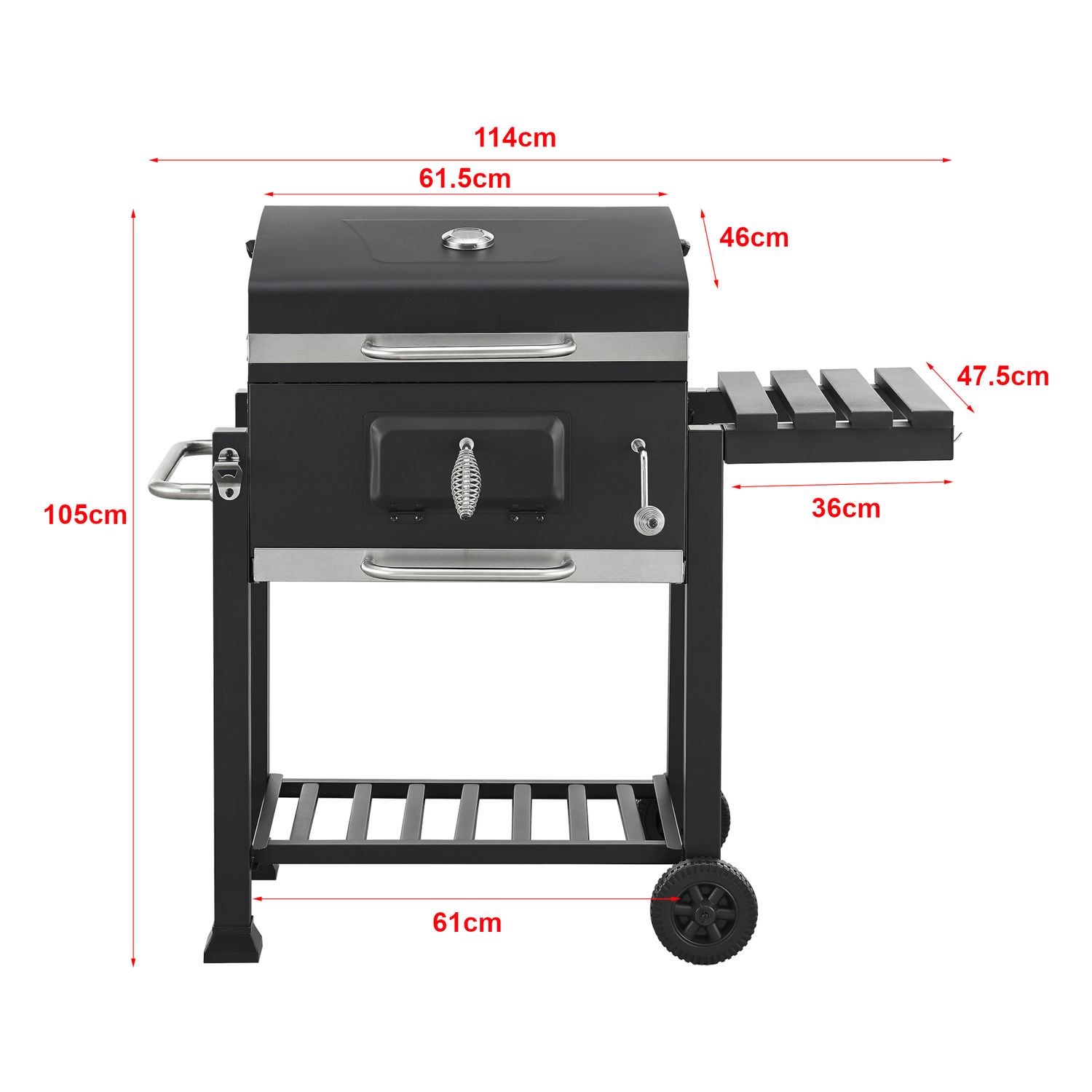 Barbacoa De Carbón Arnad Con 3 Estantes Acero 105x114x48cm - Negro [casa.pro]