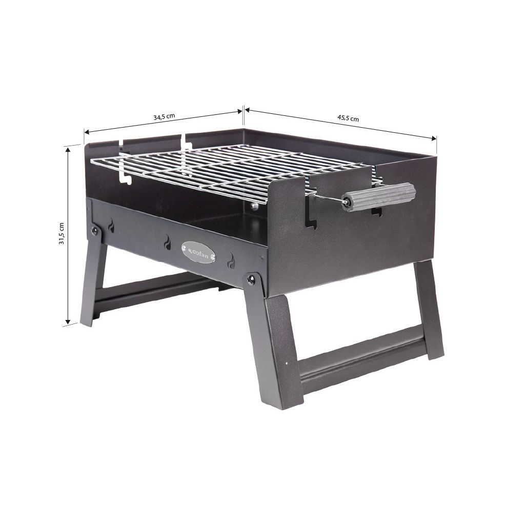 Cofan Barbacoa De Carbón Portátil | Parrilla De Acero Cromado | Barbacoa Plegable | Con Asas Laterales | Ideal Para Camping, Jardín Y Terraza | Medidas: 45,5 X 34,5 X 31,5 Cm