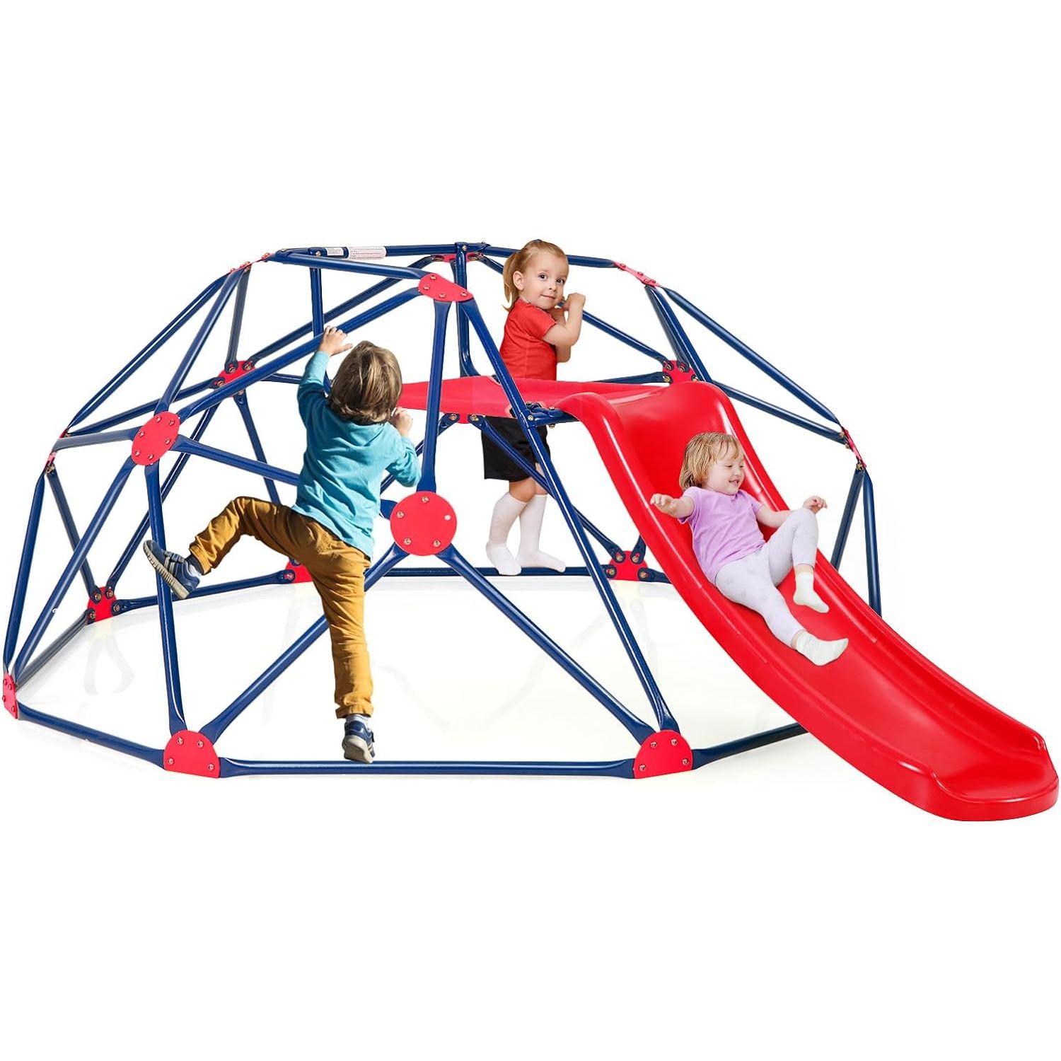Cúpula De Escalada, Juego De Cúpula Geométrica Con Tobogán Resistente, Costway 242 X 183 X 92cm Multicolor