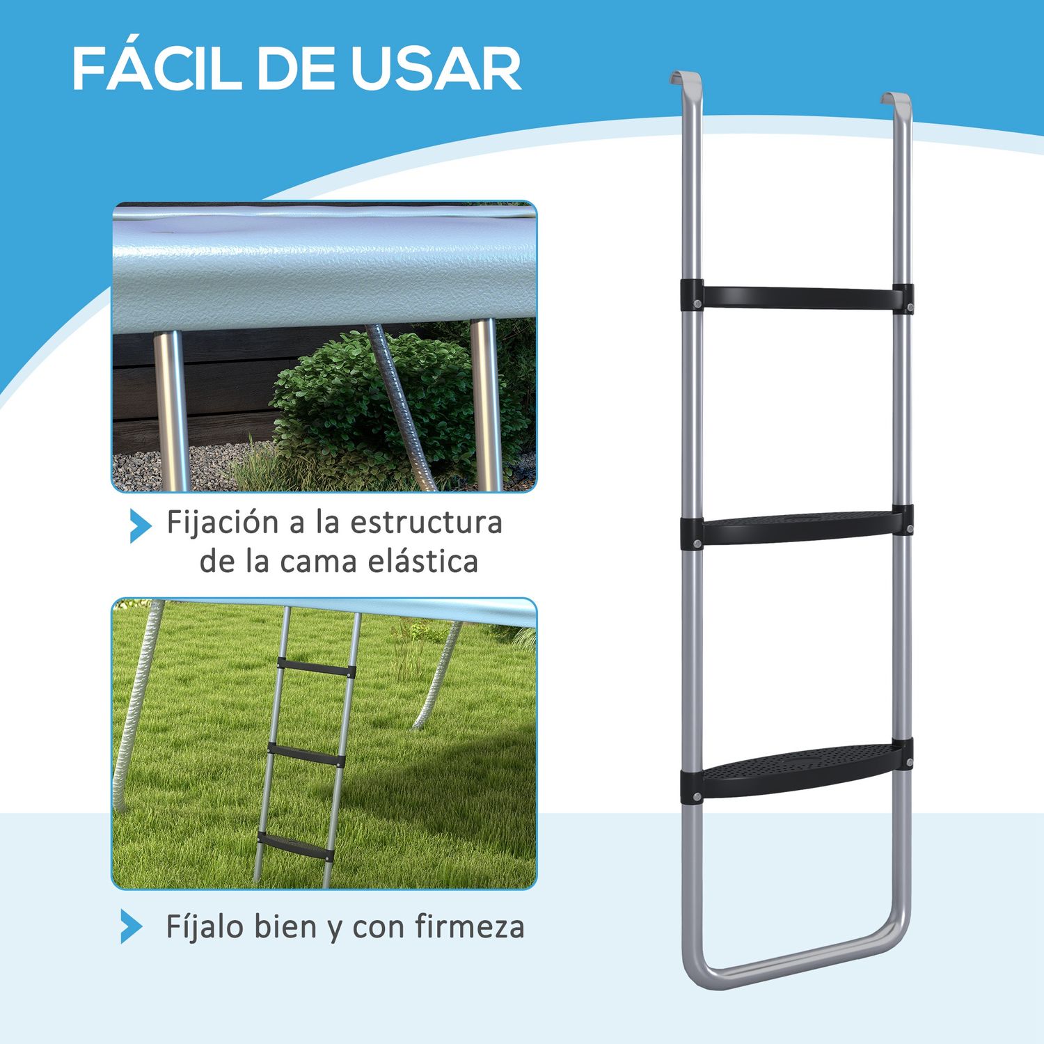 Escalera Para Trampolín Sportnow Acero Pp, 110x32 Cm, Plata