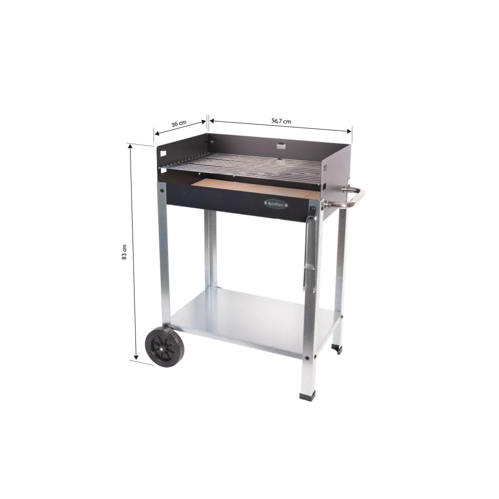 Cofan Barbacoa De Carbón Con Ruedas | Parrilla Ajustable | Con Ladrillo Refractario Y Asa Lateral | Fácil Transporte | Gran Superficie De Asado | Medidas: 56,7 X 36 X 83 Cm
