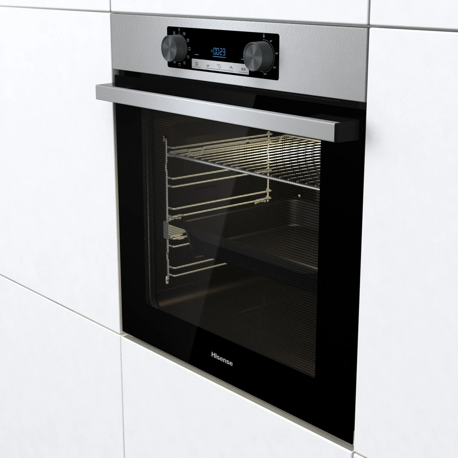 Horno Multifunción Hisense BI62216AX, 2.5 kW, 77 L, Apertura Abatible, 11 Funciones de Cocción, Eficiencia A - Inox