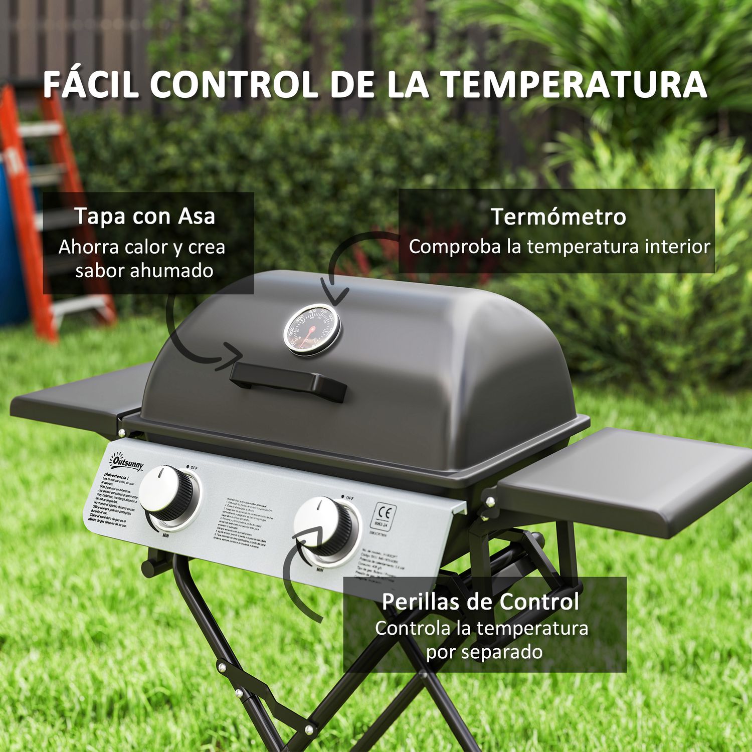 Barbacoa De Gas De Acero Inoxidable Abs Outsunny-101x50x102 Cm. Negro