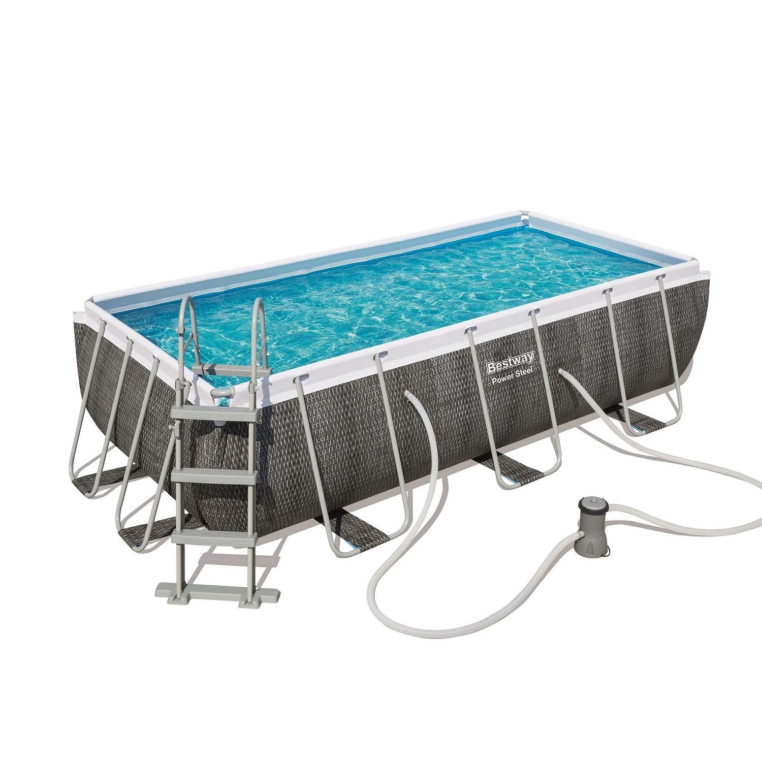 Piscina Desmontable Tubular Bestway Power Steel Diseño Rattan 404x201x100 Cm Depuradora De Cartucho De 2.006 Litros/hora