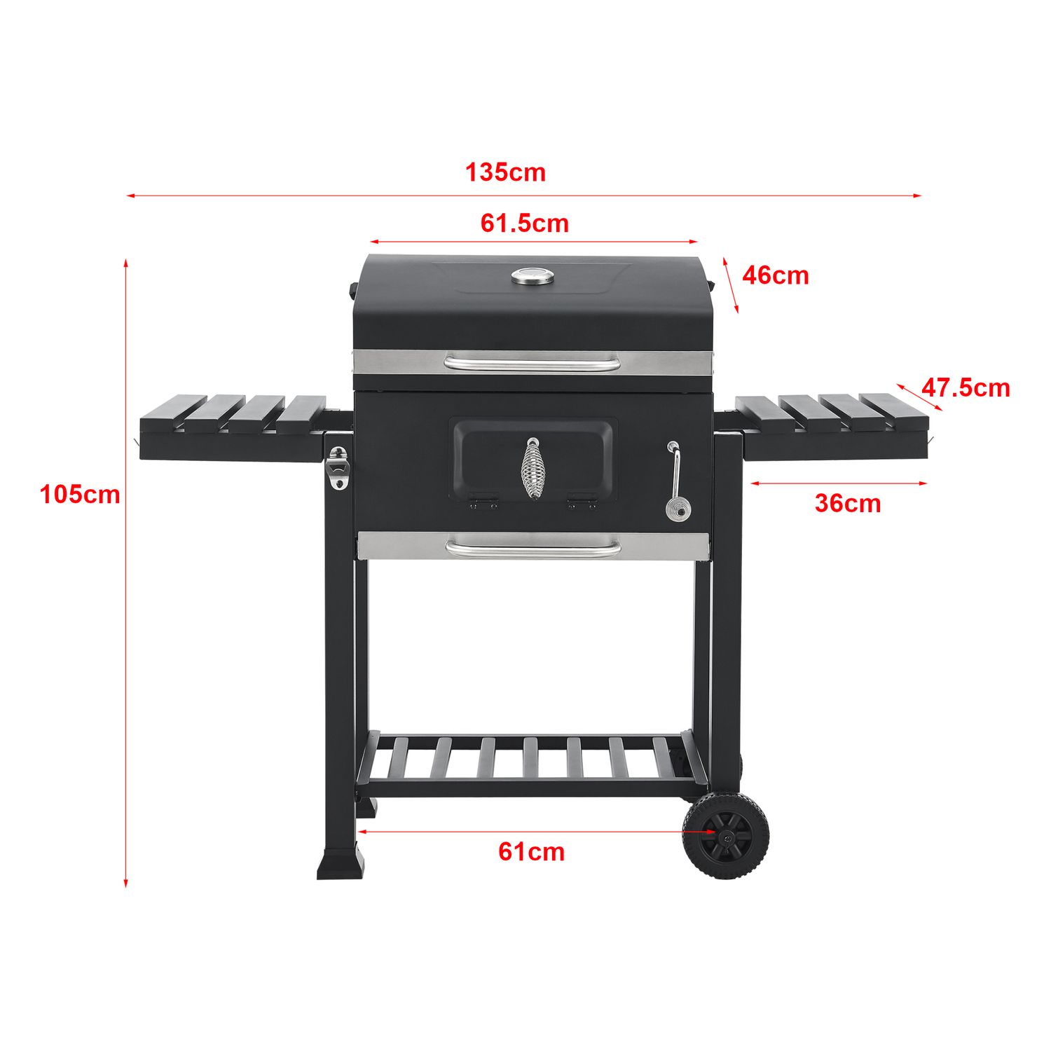 Barbacoa De Carbón Arnad Con 2 Estantes Acero 105x135x48cm - Negro [casa.pro]