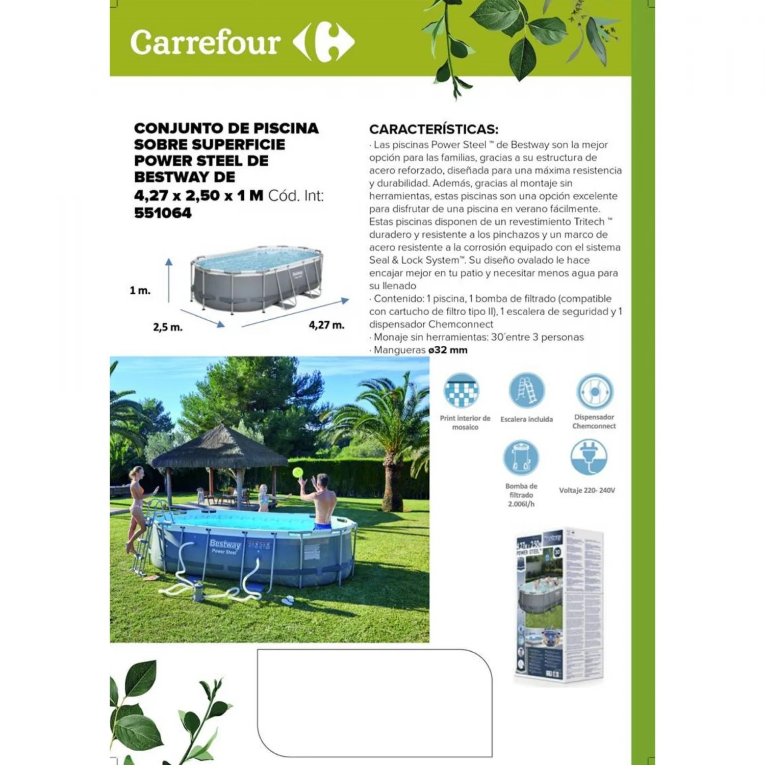 Piscina Tubular Oval 427x250x100 cm