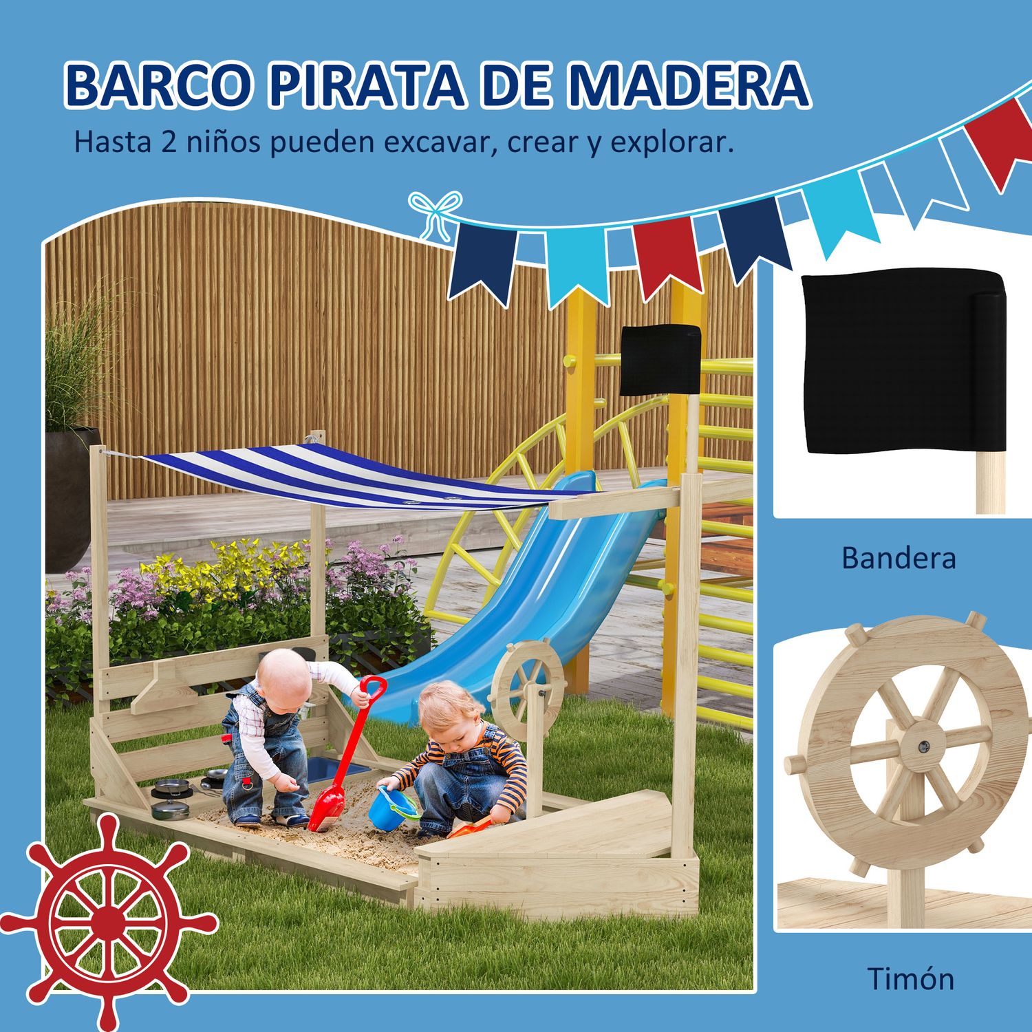 Arenero Para Niños Con Toldo Juguetes De Cocina Natural Outsunny