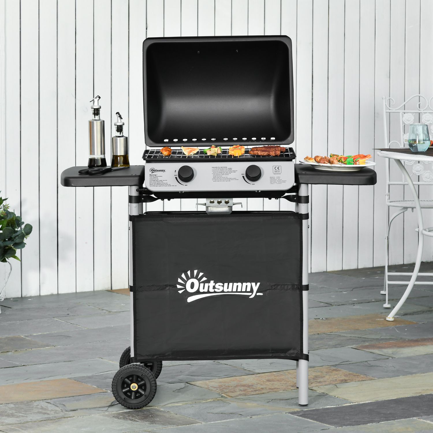Barbacoa De Gas Outsunny Acero Pp, 104x49x99 Cm, Negro