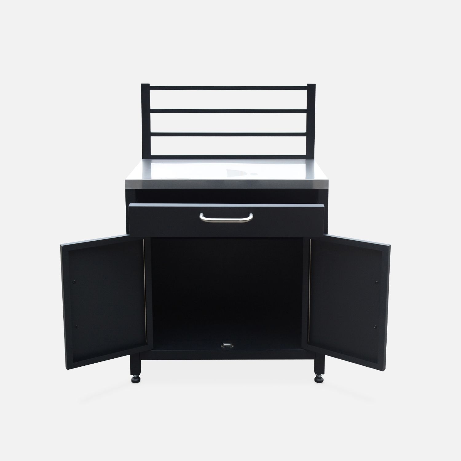 Cocina Exterior De Acero 1 Cajón Y 2 Puertas, 80cm, Negro