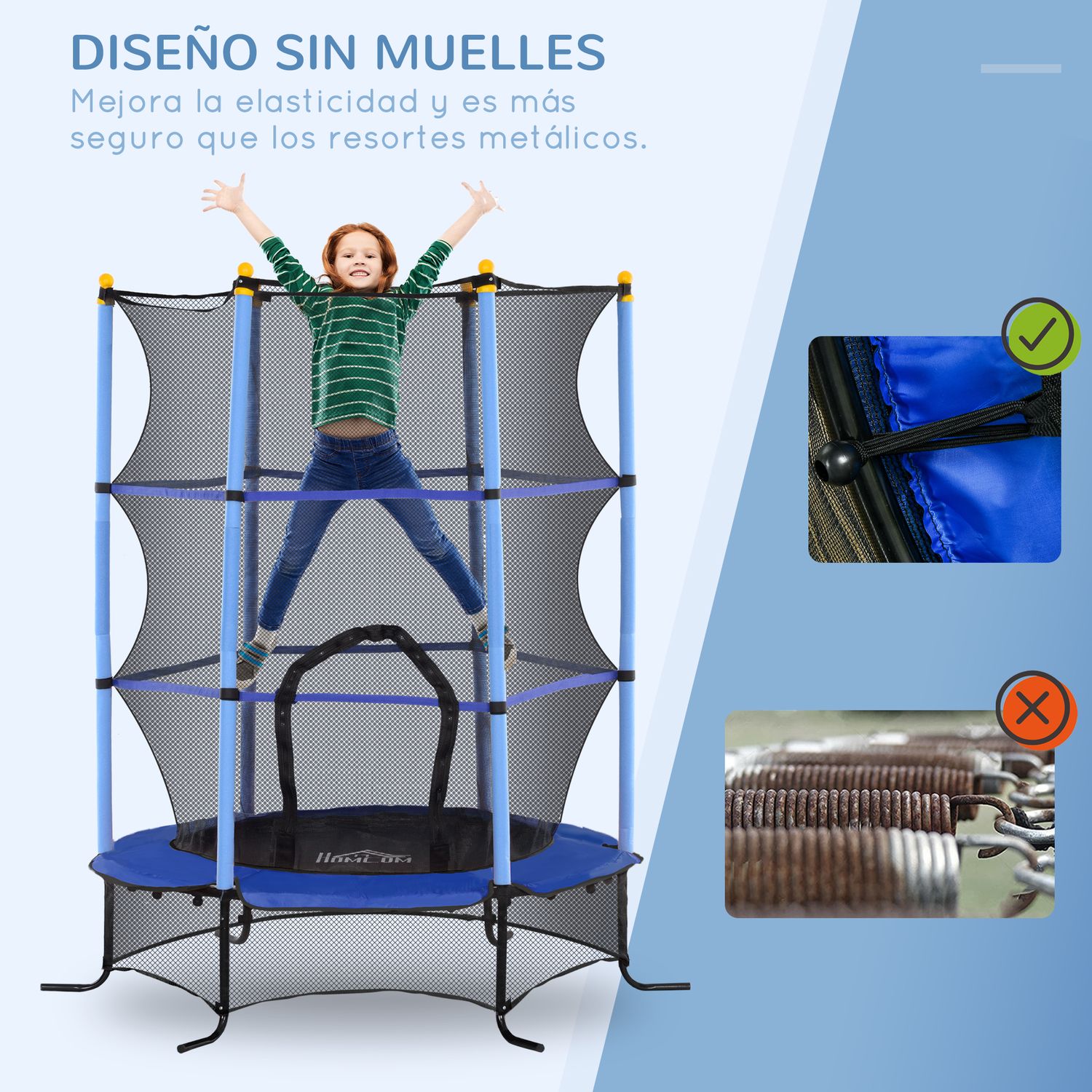 Cama Elástica Infantil Ø163 Cm Con Red De Seguridad Azul Homcom