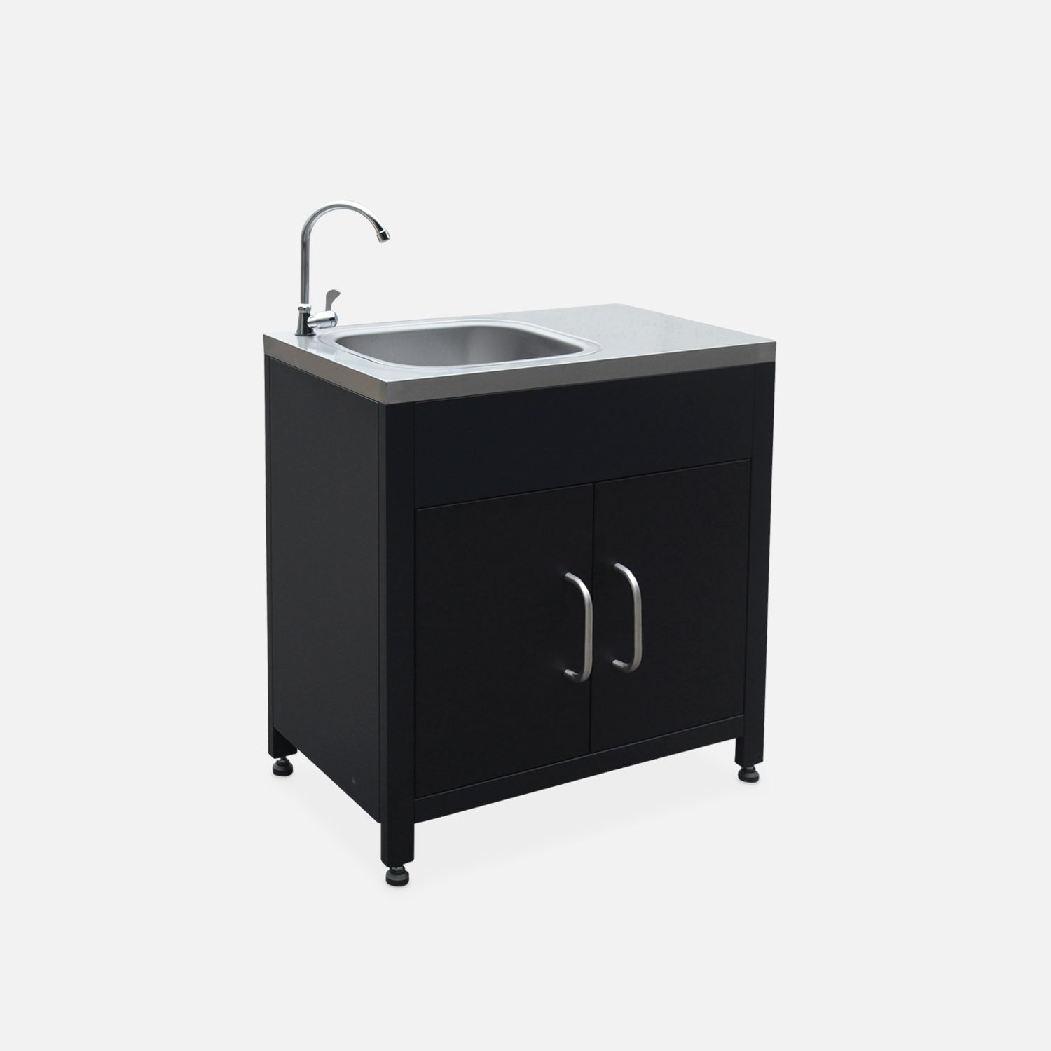 Cocina Exterior De Acero Con Fregadero De 80cm, Negro
