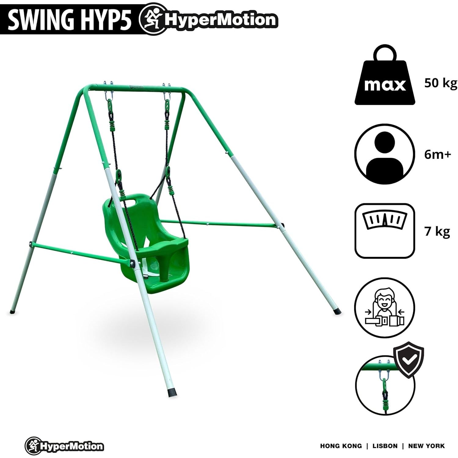 Columpio Para Bebé +6 Meses, 25 Kg Max, Columpio Para Uso Interior Y Exterior, Altura Ajustable