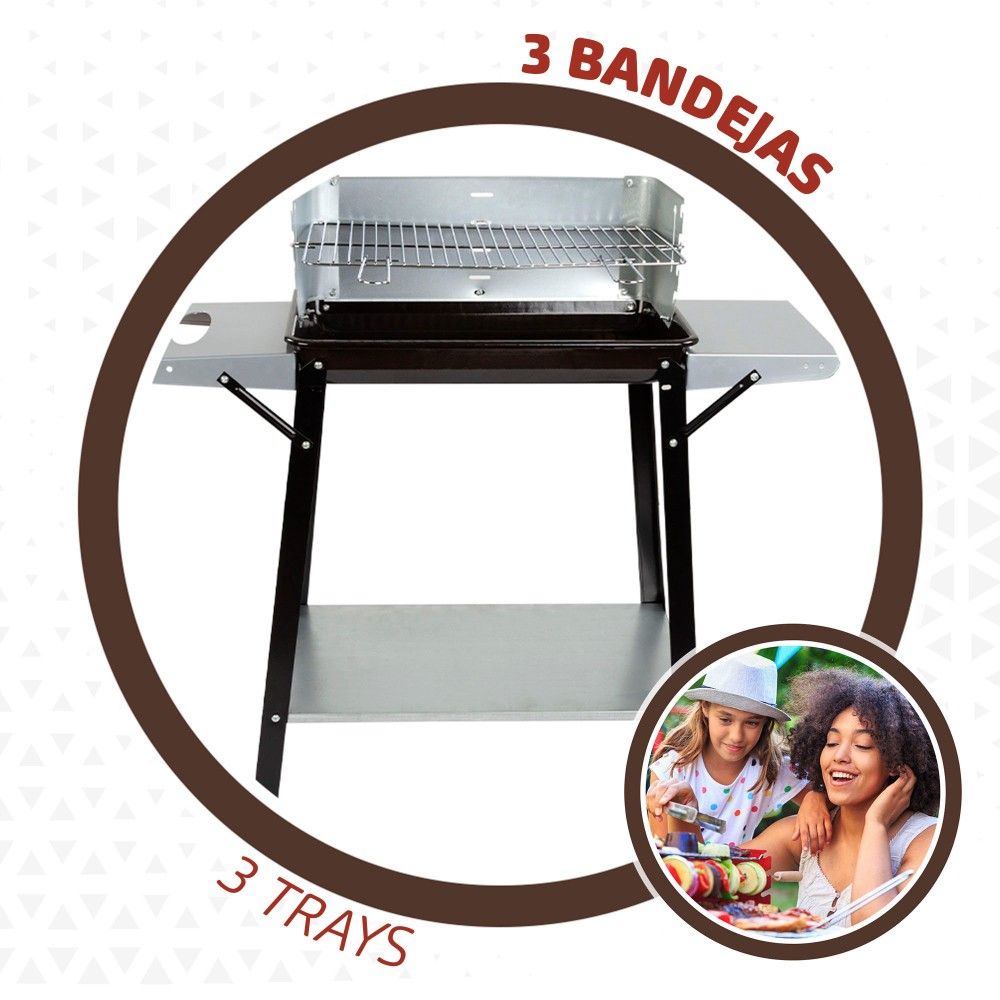 Barbacoa Carbón Portátil Con Parrilla 4 Alturas Aktive