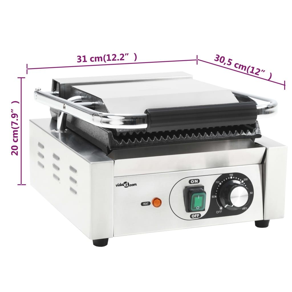 Grill Parrilla Estriada De Acero Inoxidable 1800 W 31x30,5x20cm Vidaxl