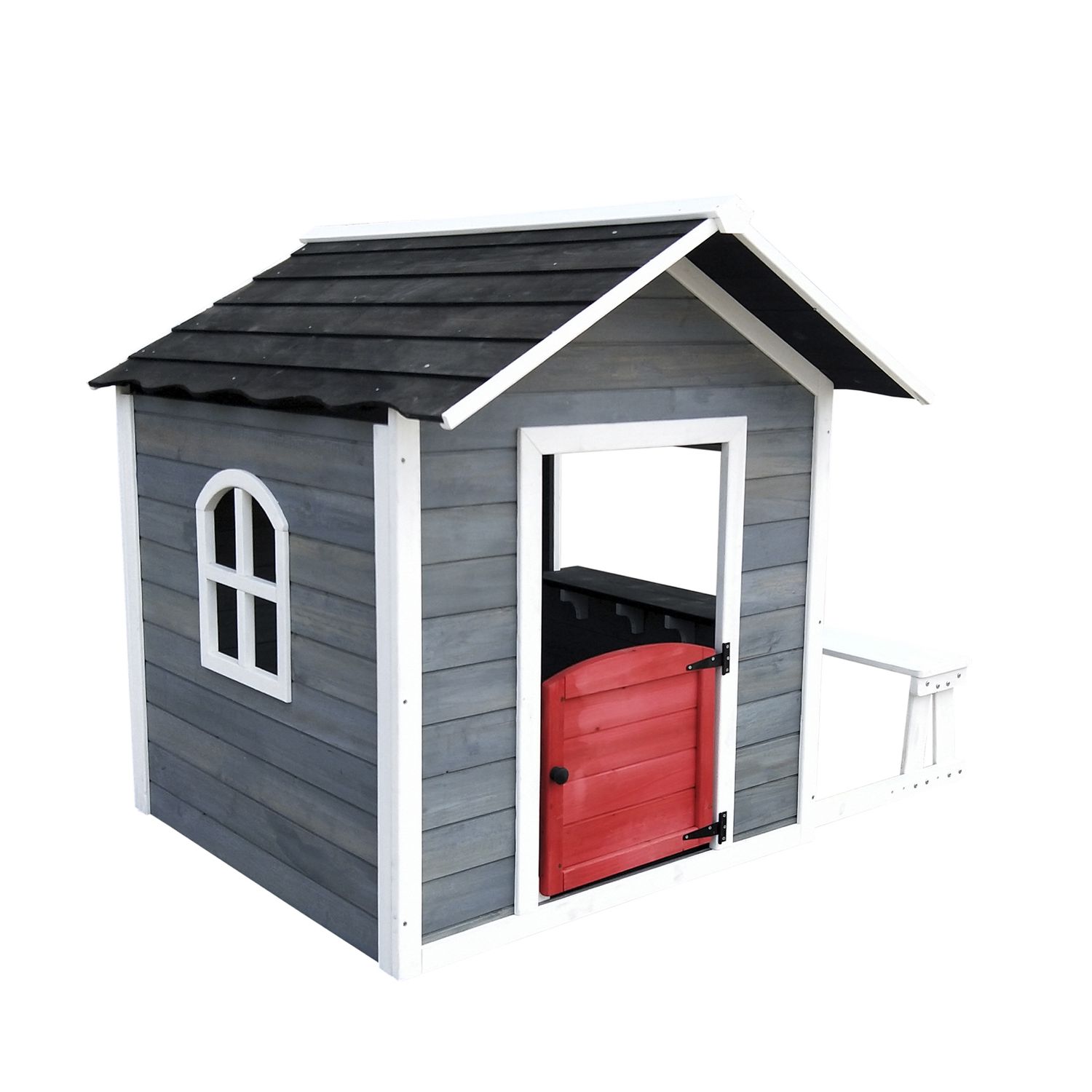 Casita Infantil De Madera Robincool 1,2 M² De 116x138x132 Cm Diseño Abierto Con Ventanas Y Banco Exterior