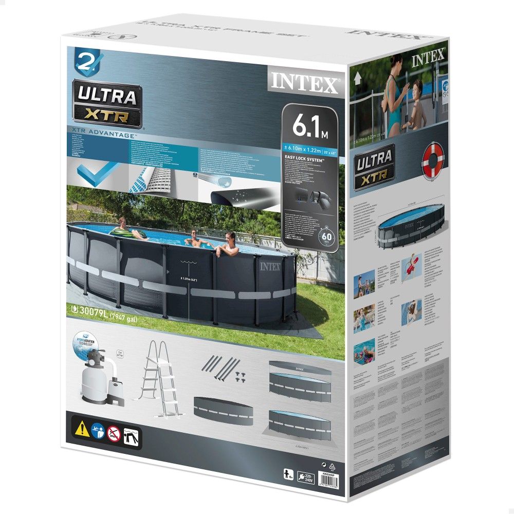 Piscina Desmontable Tubular Circular Pvc 610x122 Cm Gris Oscuro Intex Con Depuradora