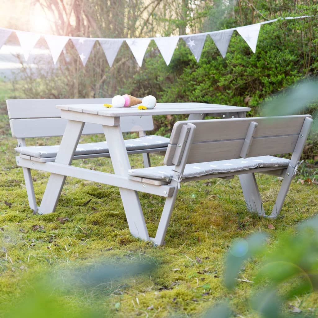 Conjunto De Banco Para Pícnic Con Respaldo Gris Roba