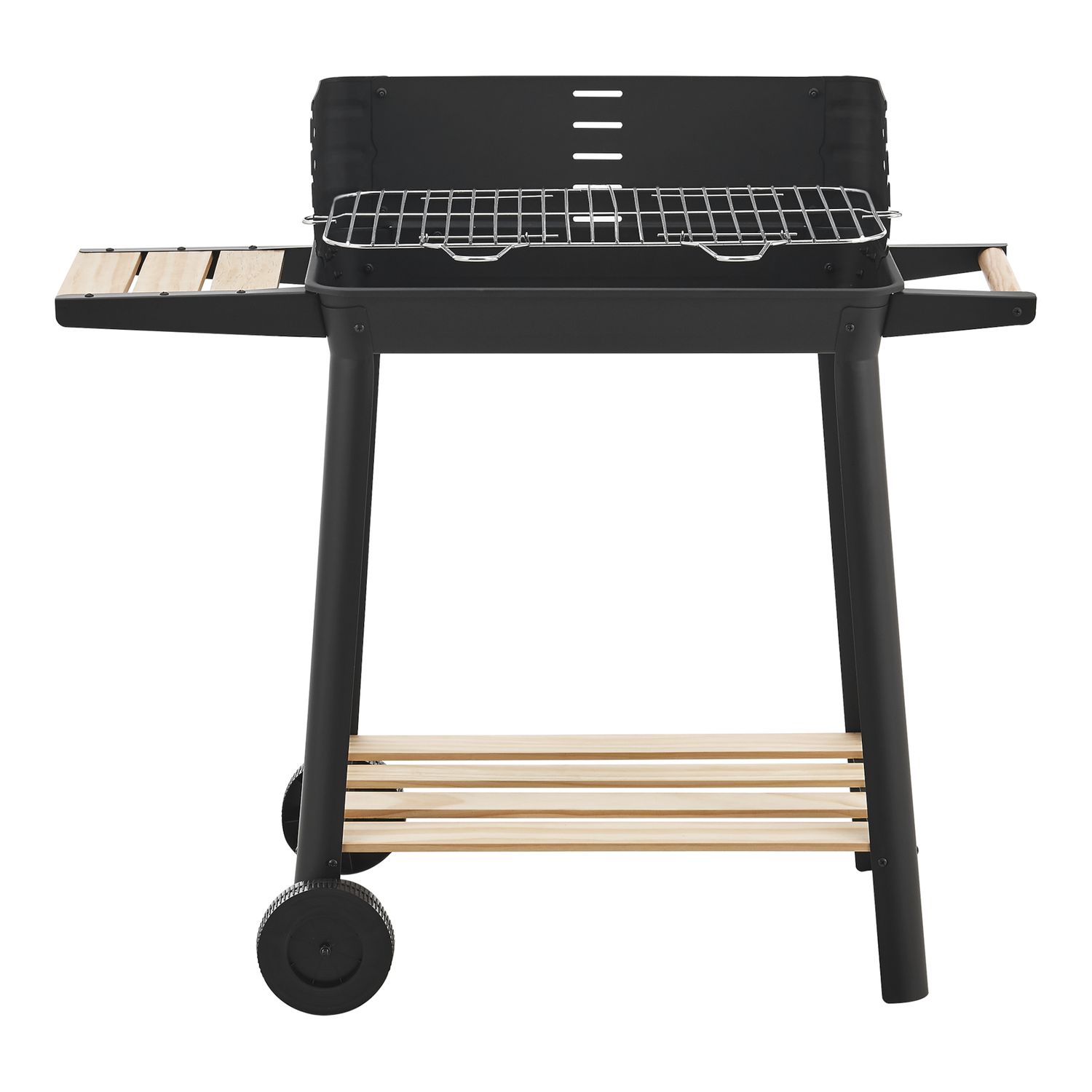 Barbacoa De Carbón Ari Con 2 Ruedas 78x86x30cm - Negro/madera [casa.pro]