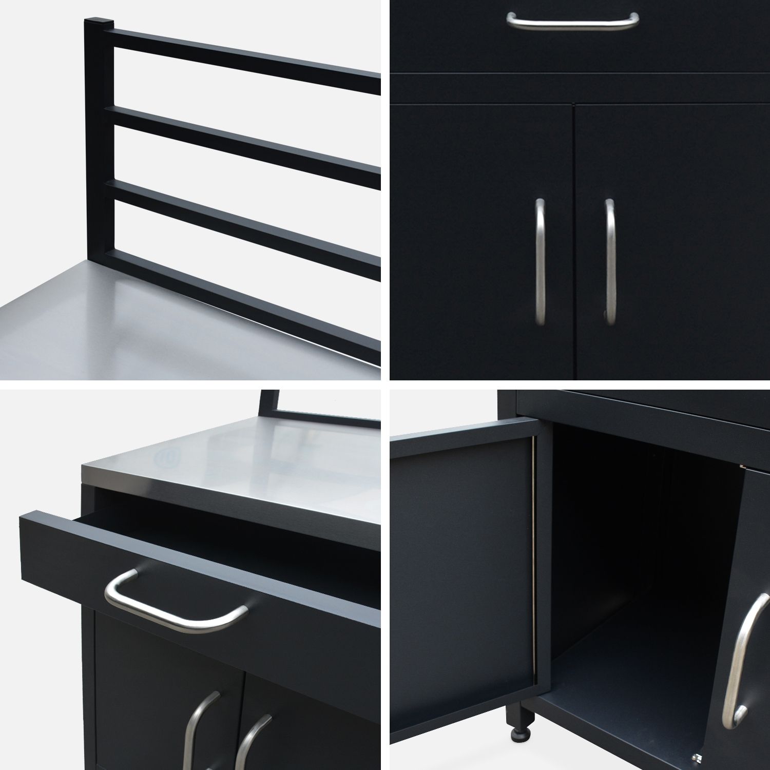 Cocina Exterior De Acero 1 Cajón Y 2 Puertas, 80cm, Negro