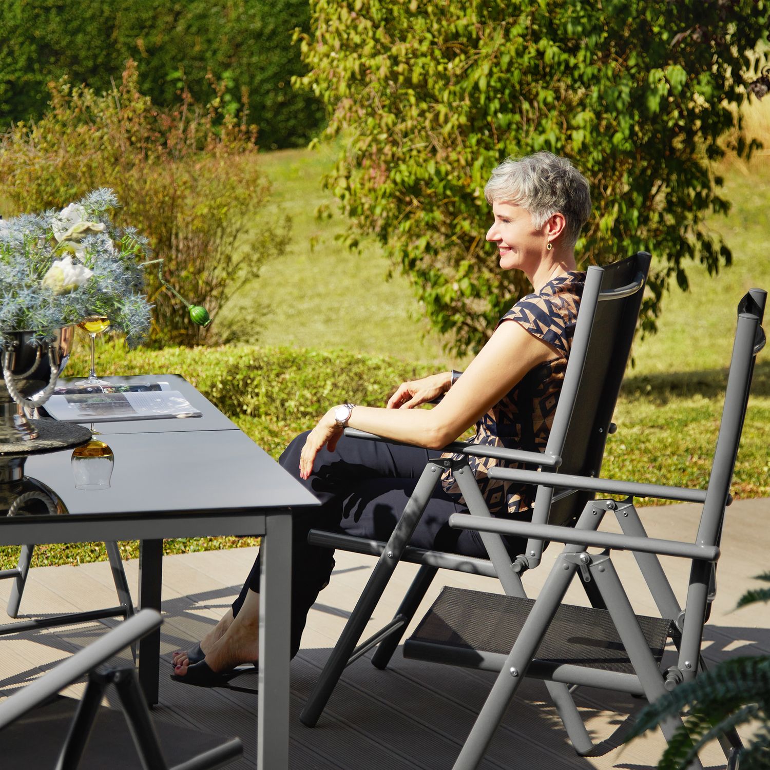 Conjunto De Sillas De Aluminio 6+1 - Gris Oscuro