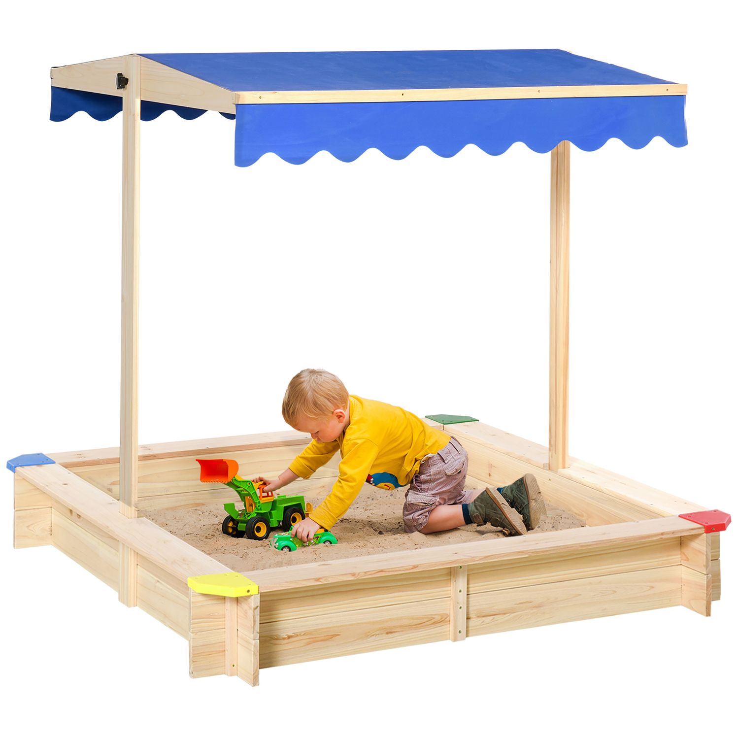Arenero Para Niños Con Techo Ajustable Banco Madera Natural Outsunny