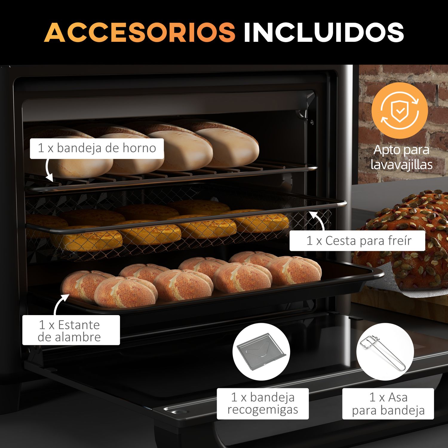 Horno Eléctrico De Sobremesa De 13l 1200w Con 12 Modos Homcom