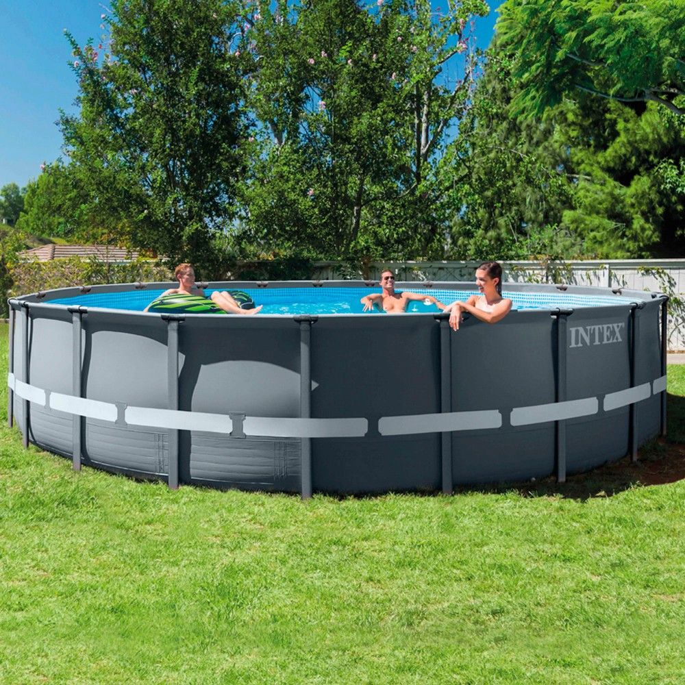 Piscina Desmontable Tubular Circular Pvc 610x122 Cm Gris Oscuro Intex Con Depuradora
