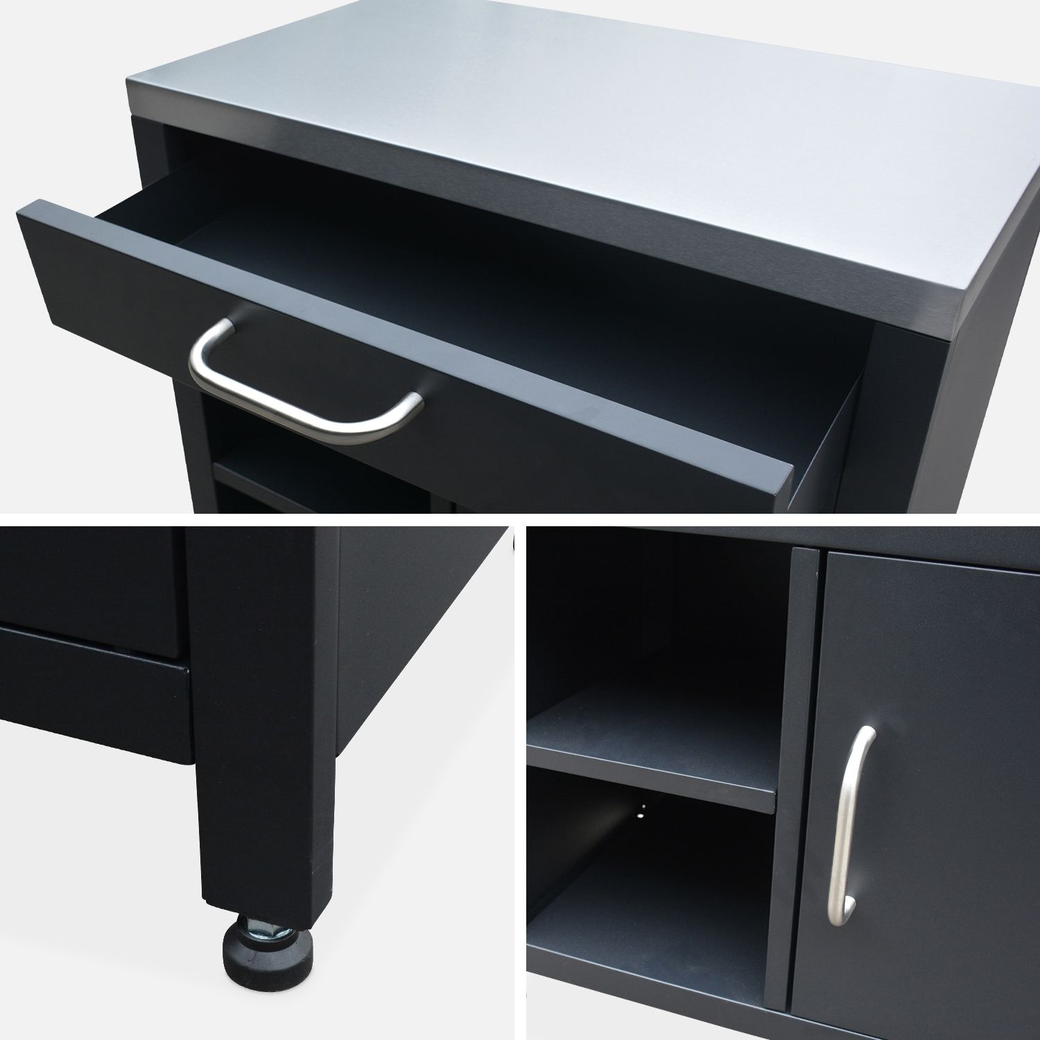 Cocina Exterior De Acero 1 Cajón Y 1 Puerta, 80cm, Negro